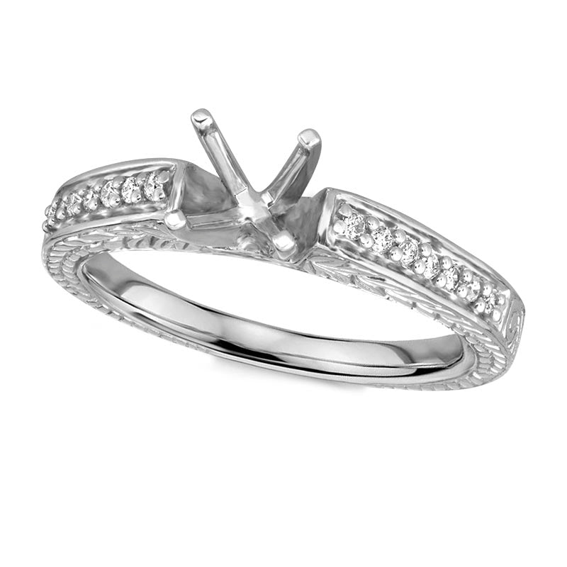 14 Karat White Gold Contemporary Diamond Semi-Mount Ring with Matching Wedding Band