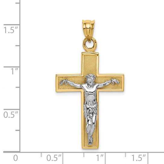 14 Karat 2 Tone Gold Cross Charm Pendant