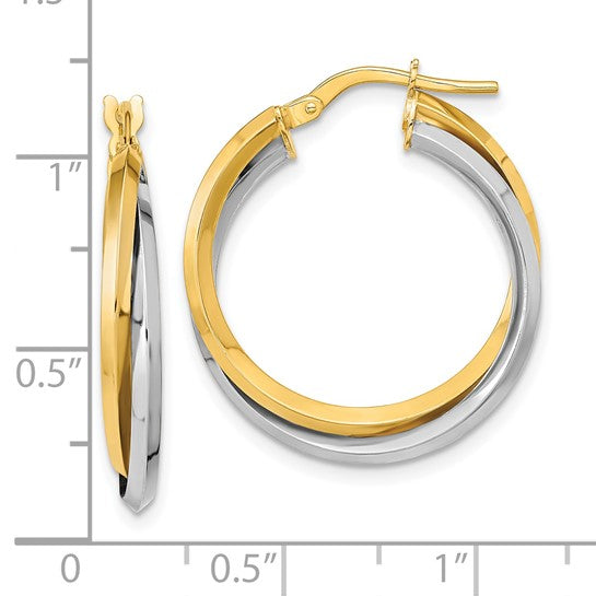 14 Karat 2 Tone Gold Polished Double Hoop Earrings