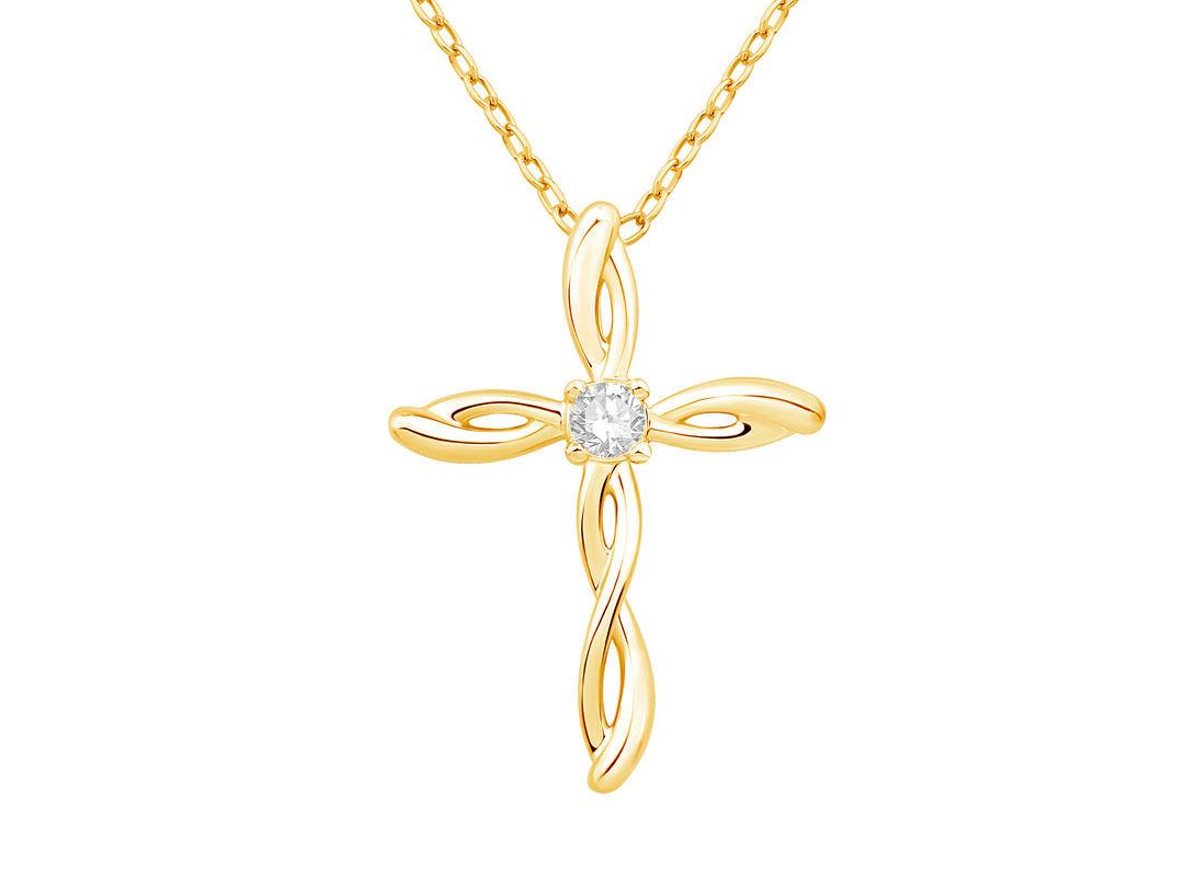 14 Karat Yellow Gold 0.08ct Diamond Cross Pendant