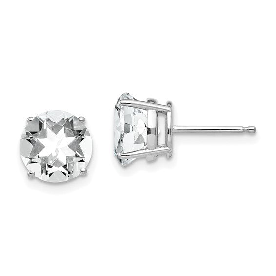 White 14 Karat Gold 8mm Round Cubic Zirconia Studs