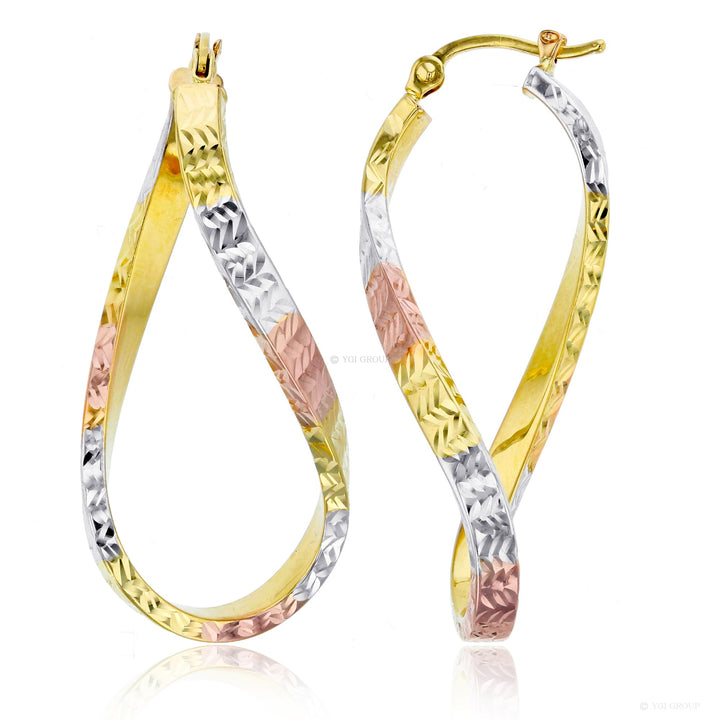 14 Karat Tricolor Gold Twisted Hoop Earrings