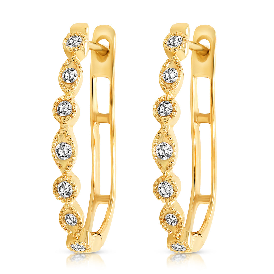 14 Karat Yellow Gold Diamond Medium Hoop Earrings