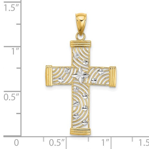 2 Tone 14 Karat Cross Charm Pendant