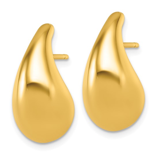 14 Karat Yellow Gold Polished 3D Tear Drop Stud Earrings