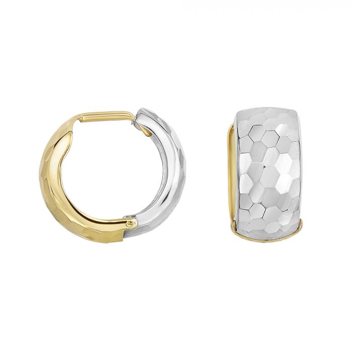 14 Karat 2 Tone Gold Huggie Earrings