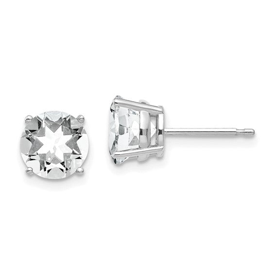 White 14 Karat Gold 7mm Round Cubic Zirconia Studs