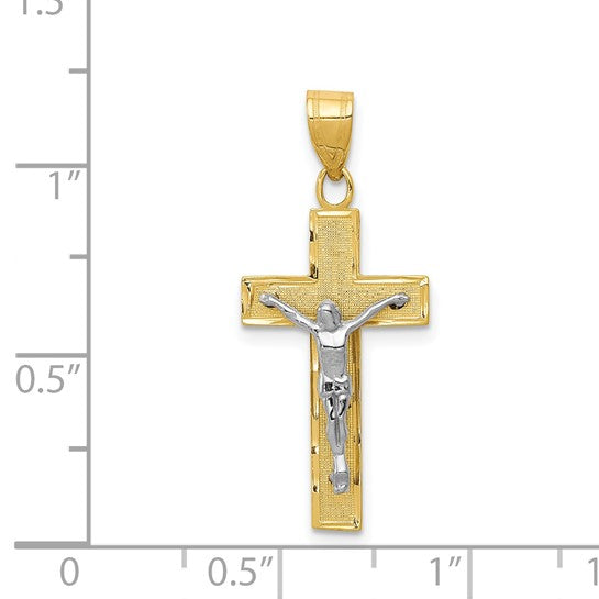 14 Karat 2 Tone Gold Small Diamond Cut Cross Charm Pendant