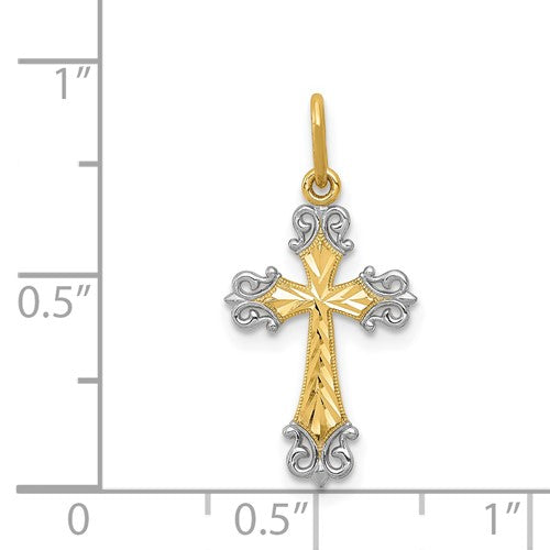 14 Karat 2 Tone Gold Small Diamond Cut Cross Charm Pendant