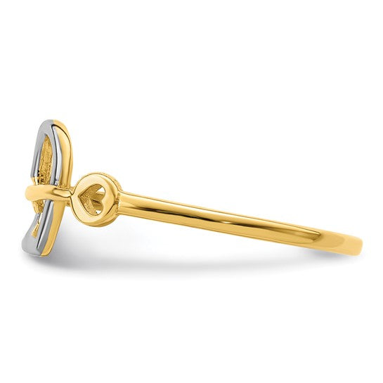 Lady's 14 Karat 2 Tone Gold Heart & Key Fashion Ring