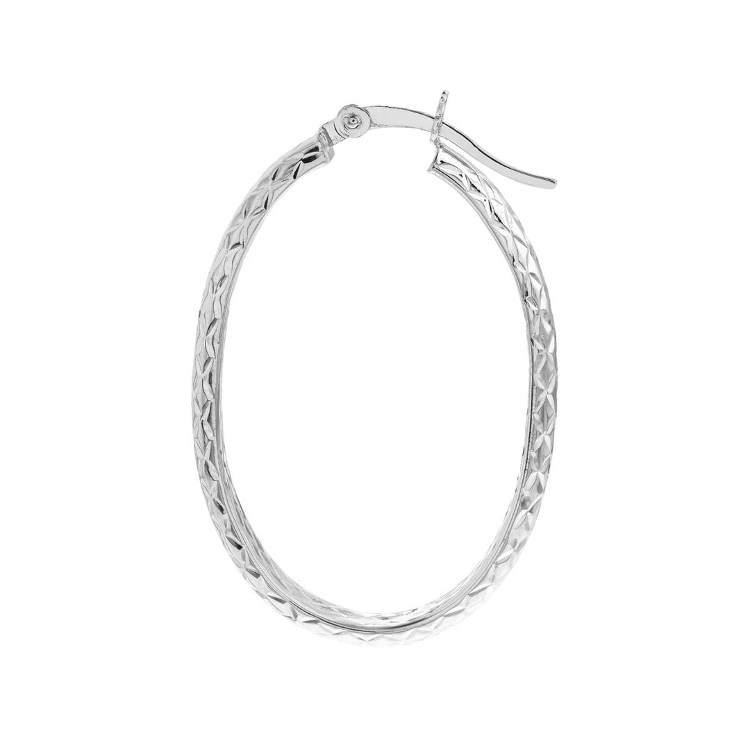 14 Karat White Gold Diamond Cut Medium Hoop Earrings