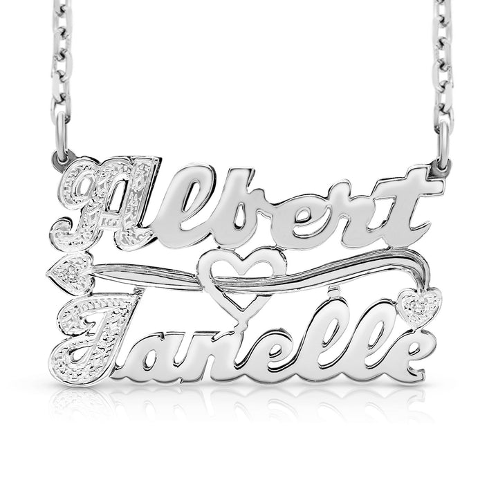 A Sample of the 14 Karat Two Name 3D Name Necklace with the names Albert and Janelle in White