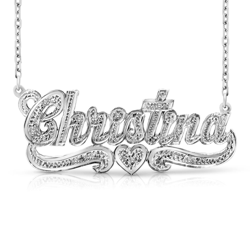 A Sample of the 14 Karat Diamond Cut 3D Name Necklace with One Heart with the name Christina in White