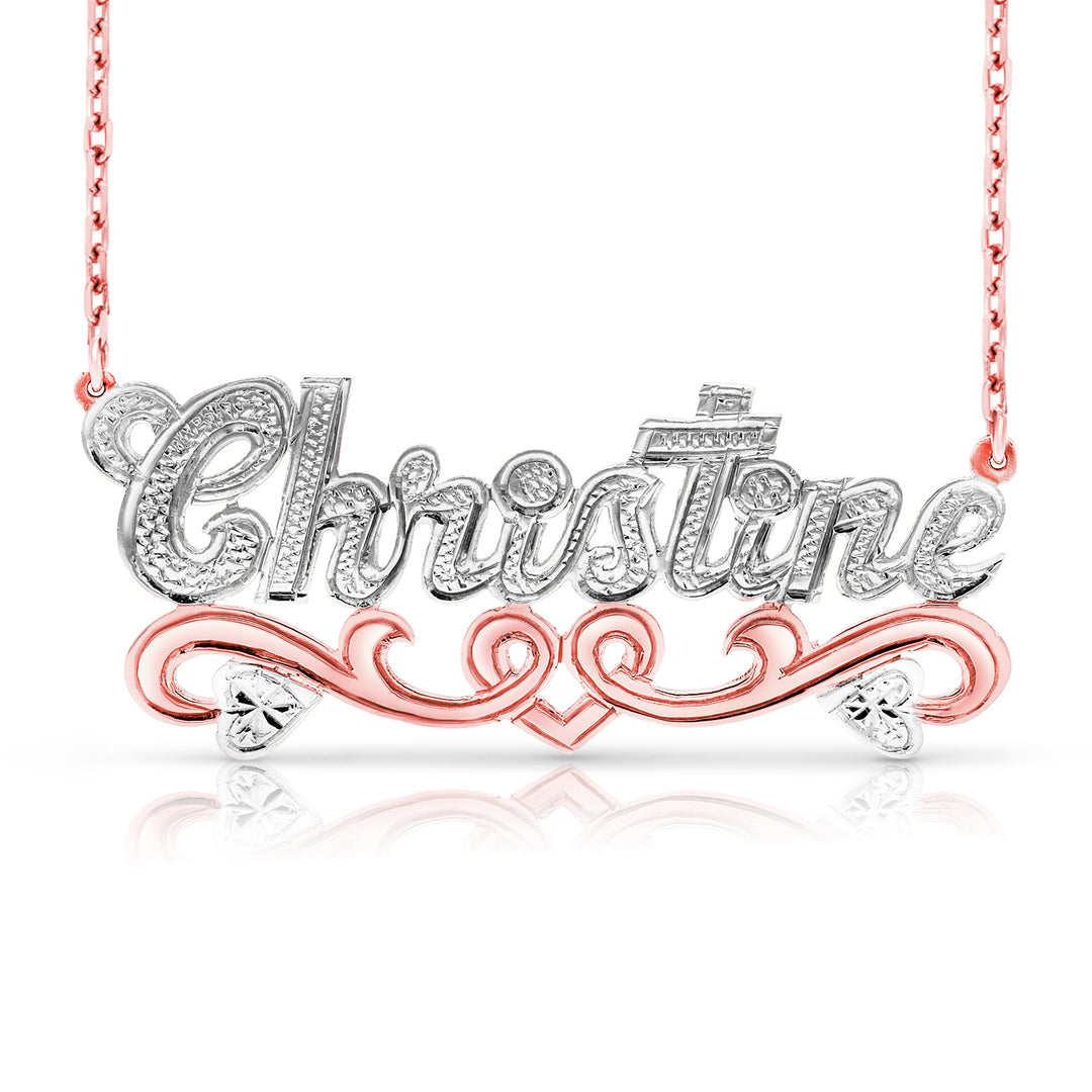 A Sample of the 14 Karat Solid Gold Name Necklace with Hearts with the name Christine in Rose