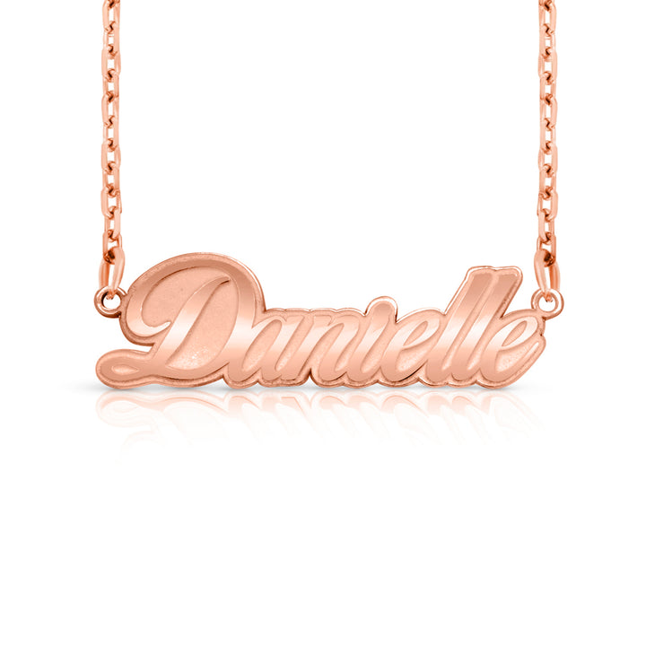 A sample of the nameplate with the name Danielle in Rose Gold