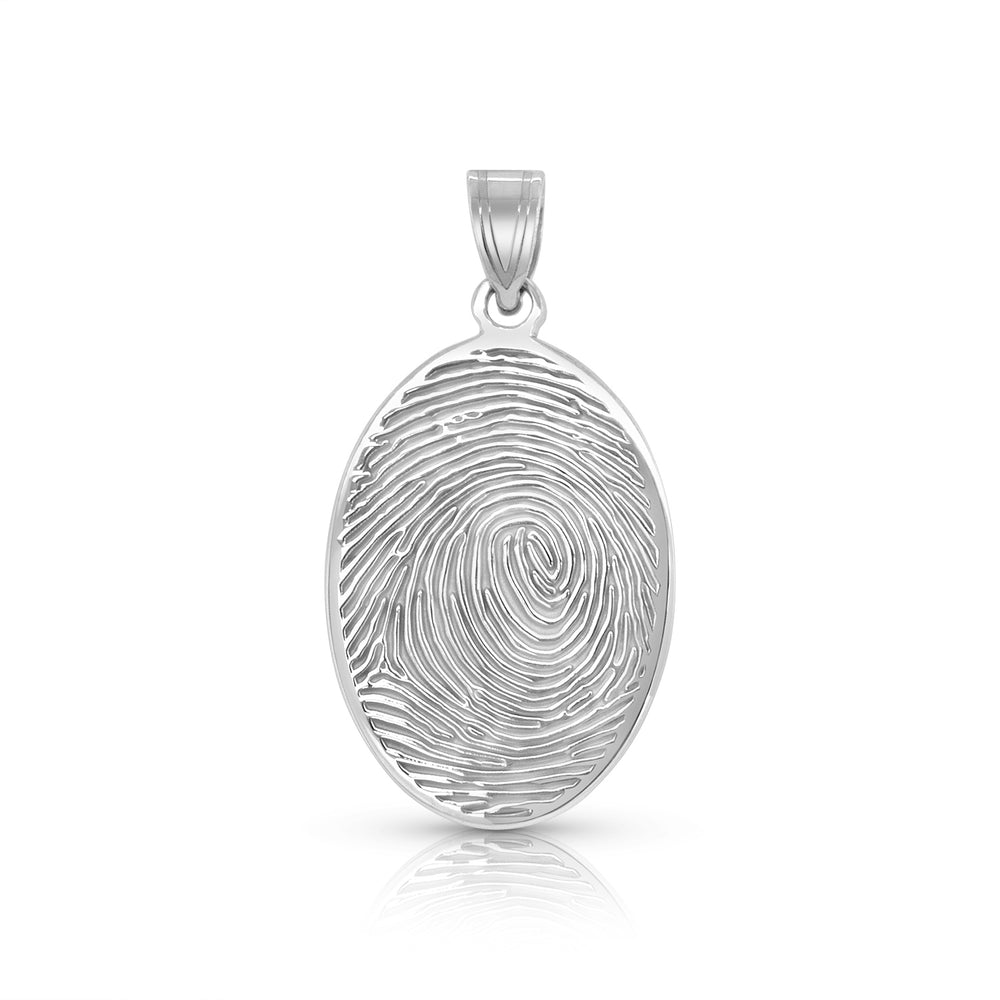 A image of the Oval Shape Memorial Fingerprint Charm Pendant in White Gold