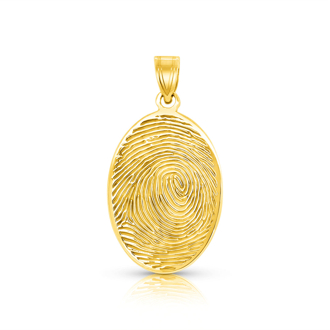 A image of the Oval Shape Memorial Fingerprint Charm Pendant in Yellow Gold