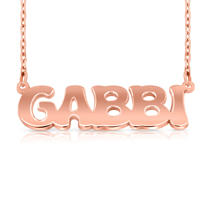 A sample of the nameplate with the name Gabbi in Rose Gold