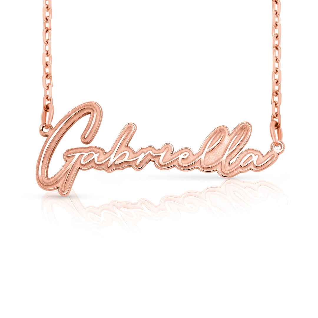 A sample of the nameplate with the name Gabriella in Rose Gold