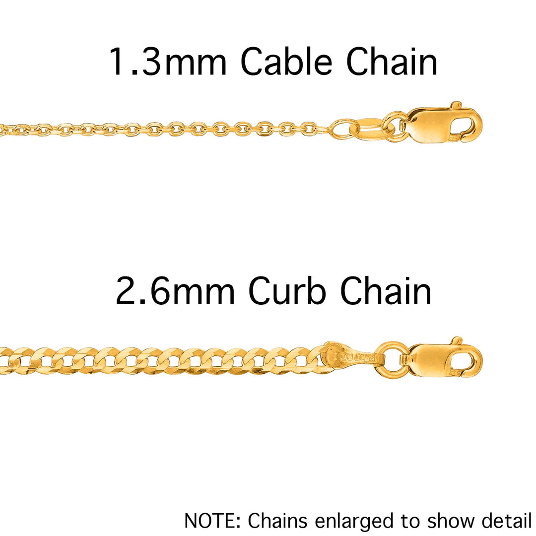 An image showing the chain styles to pick with your nameplate, cable chain and curb chain.