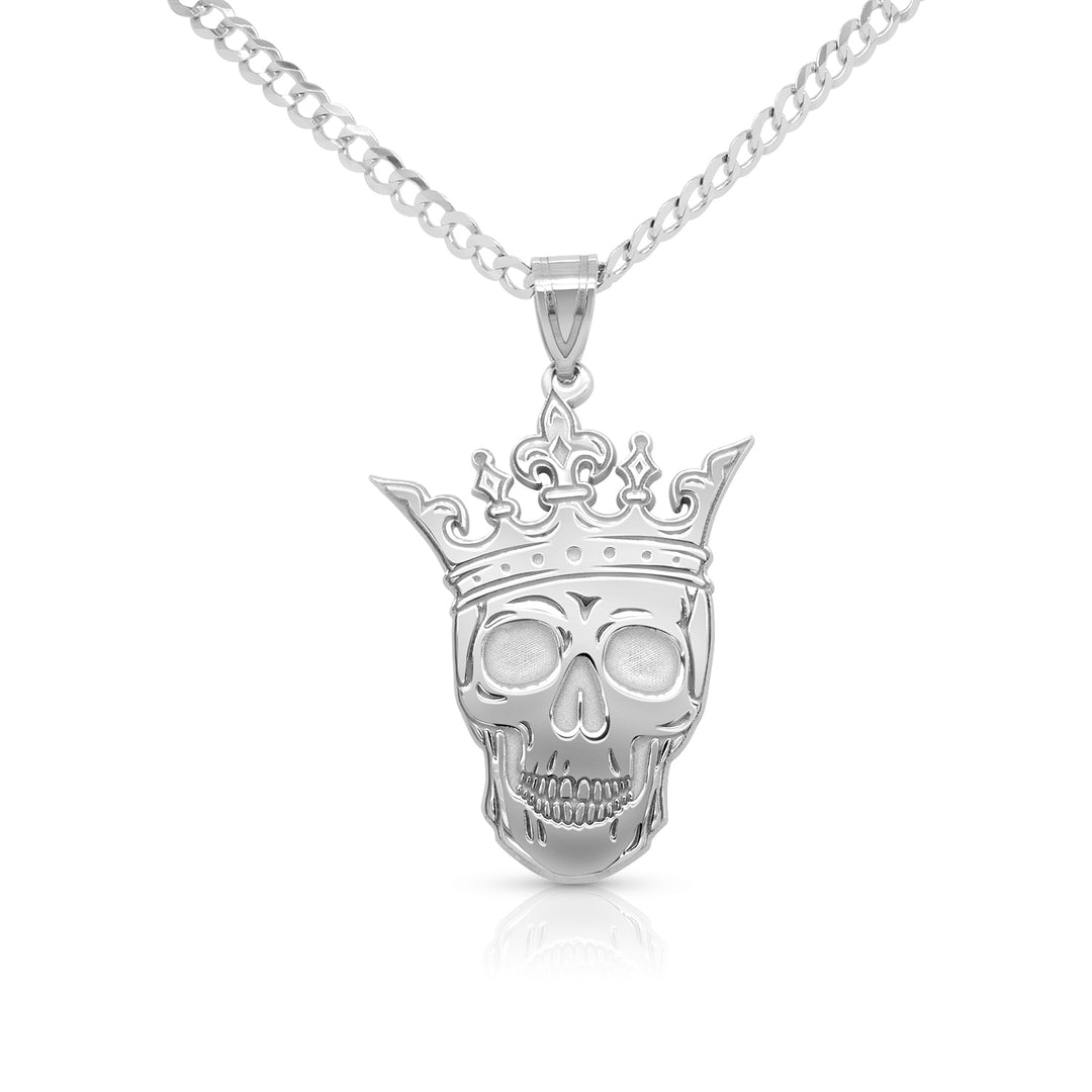 White gold necklace with skull pendant on a white background