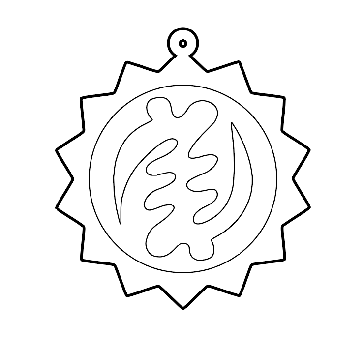 A computer rendering of the 14 Karat Custom Sun Pendant with the "Nyame Ye Ohene" symbol in the center