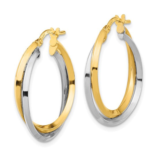 14 Karat 2 Tone Gold Polished Double Hoop Earrings