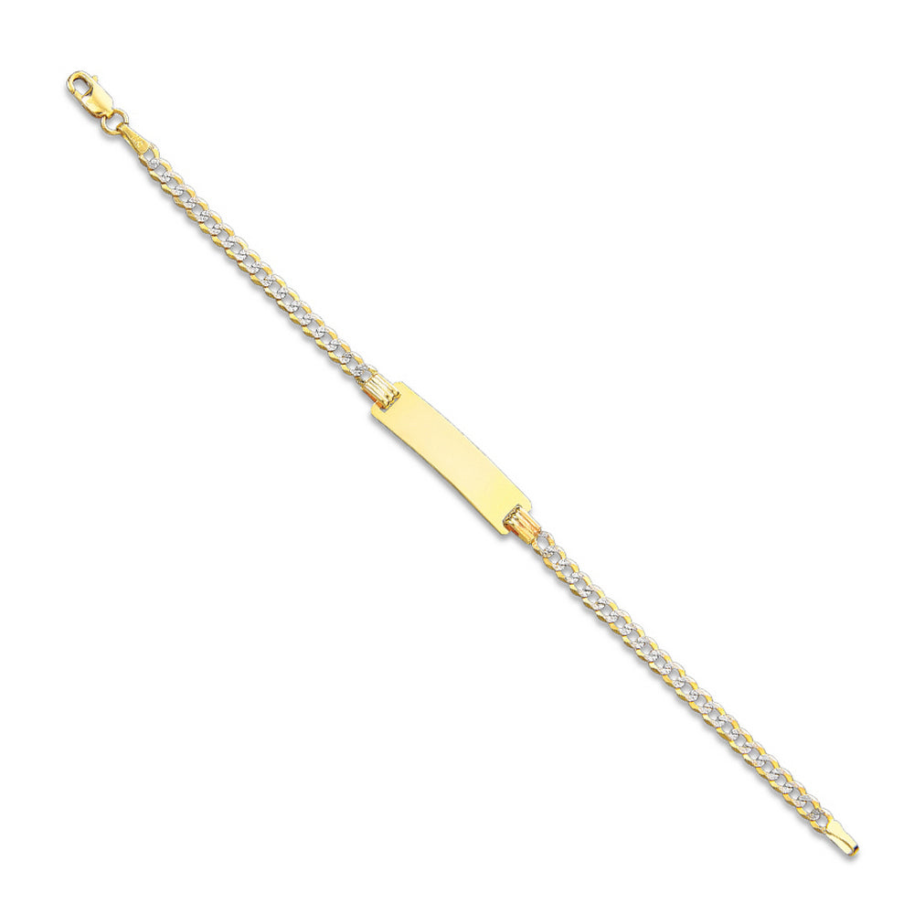 14 Karat Yellow Gold Baby Pave Cuban ID Bracelet