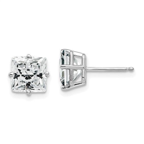 White 14 Karat Gold 8mm Square Cubic Zirconia Studs