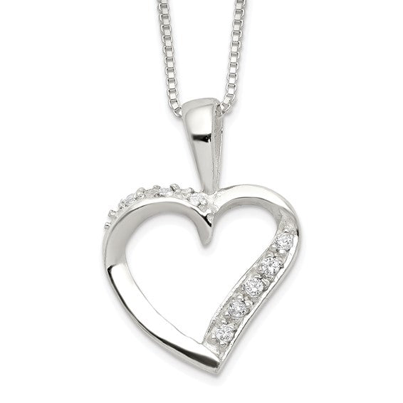 Sterling Silver Heart Necklace with Cubic Zirconia