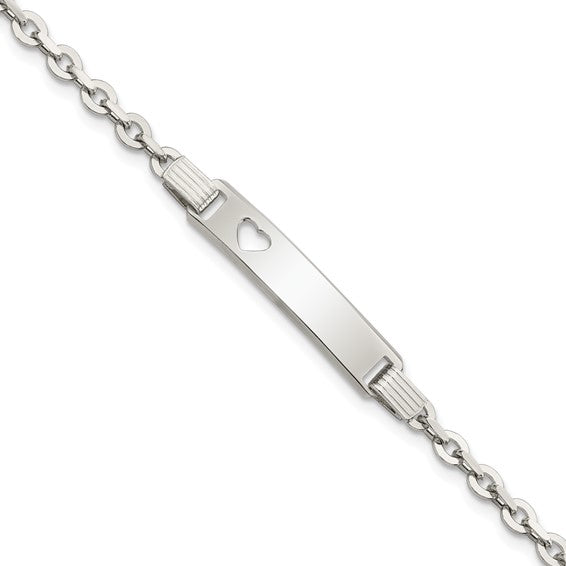 Sterling Silver ID Bracelet with Heart Cutout - 7.5 inches