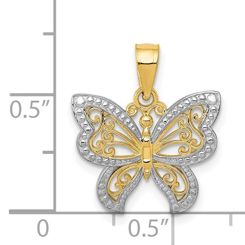 14 Karat 2 Tone Gold Small Butterfly Charm Pendant