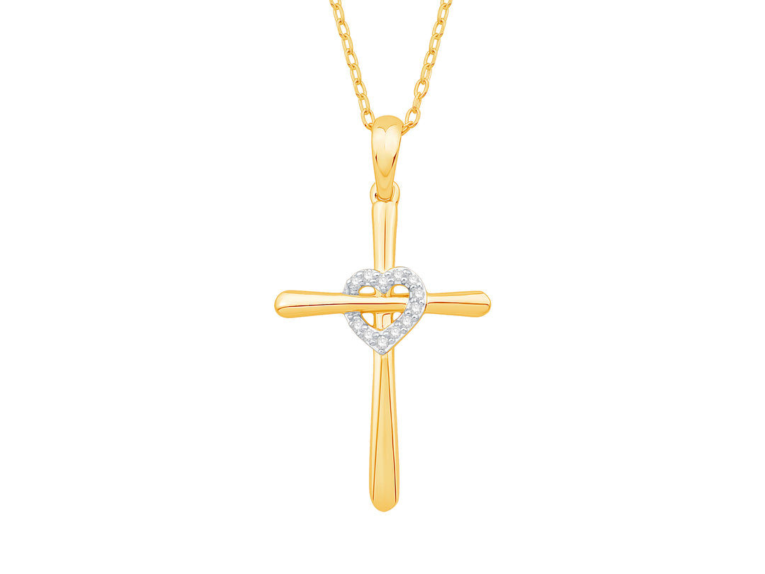 14 Karat Yellow Gold 0.05ct Diamond Cross Pendant