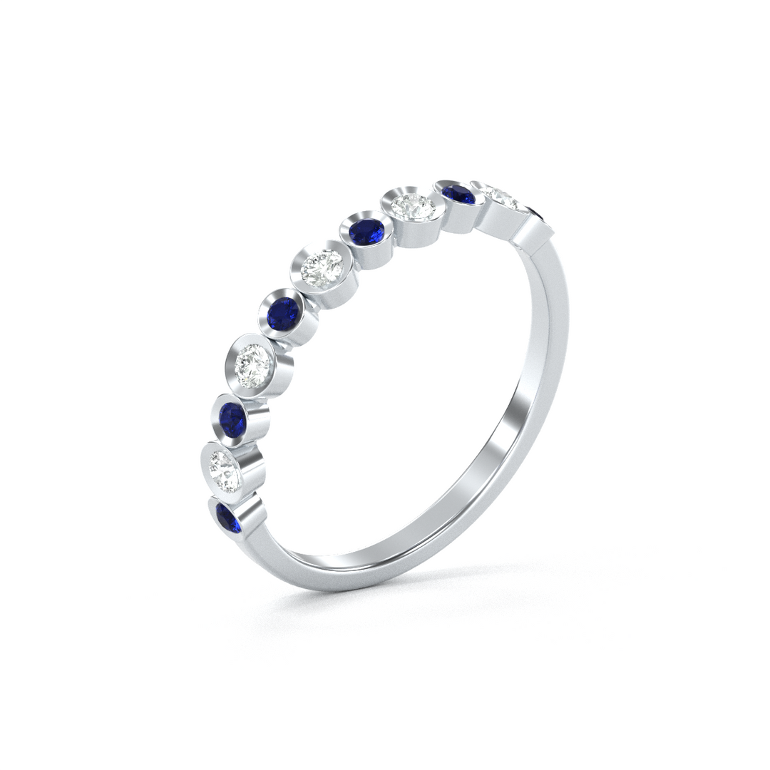 Lady's 14 Karat White Gold Contemporary Diamond and Sapphire Fashion Ring