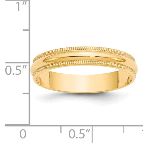 14 Karat Yellow Gold 4mm Milgrain Wedding Band - Size 7