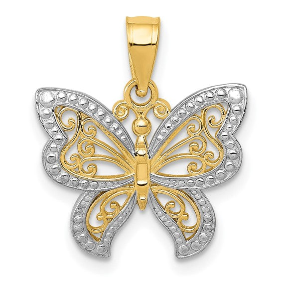 14 Karat 2 Tone Gold Small Butterfly Charm Pendant