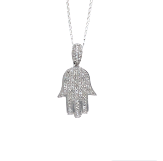 14 Karat White Gold Diamond Hamsa Pendant