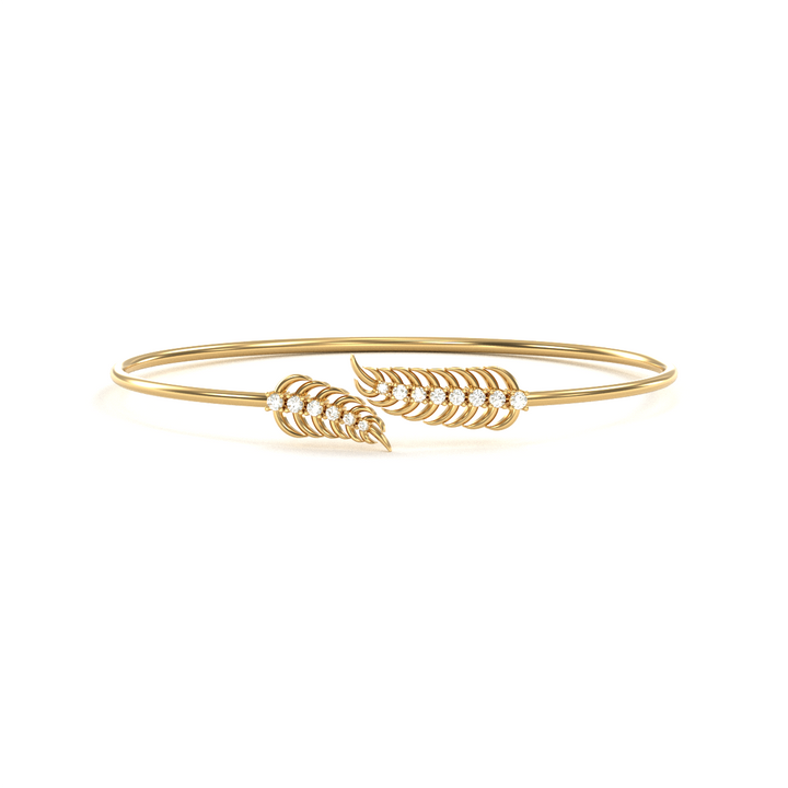 14 Karat Yellow Gold 0.27ct Diamond Leaf Bangle Bracelet - 7 Inch