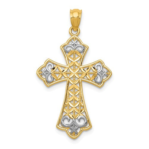 14 Karat 2 Tone Gold Small Filigree Cross Charm Pendant