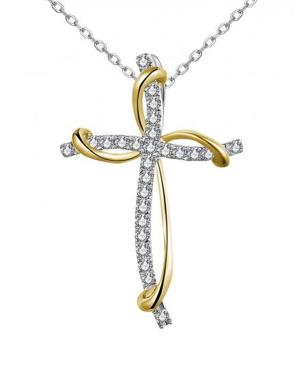 14 Karat 2 Tone Gold Diamond Cross Pendant