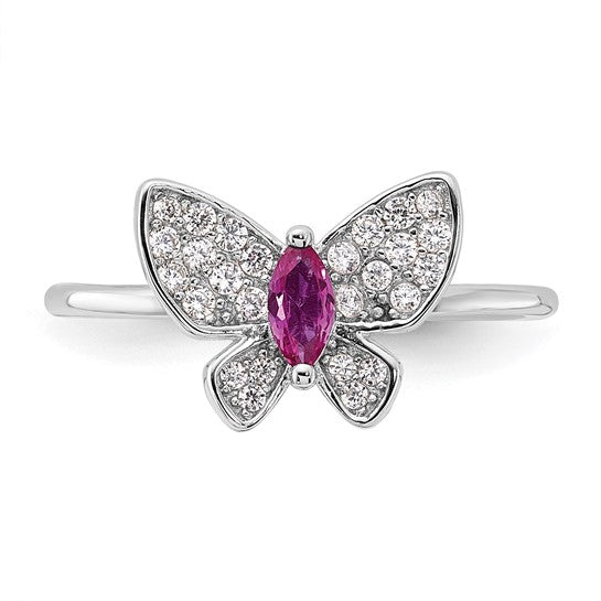 Sterling Silver Cubic Zirconia Butterfly Ring - Size 8