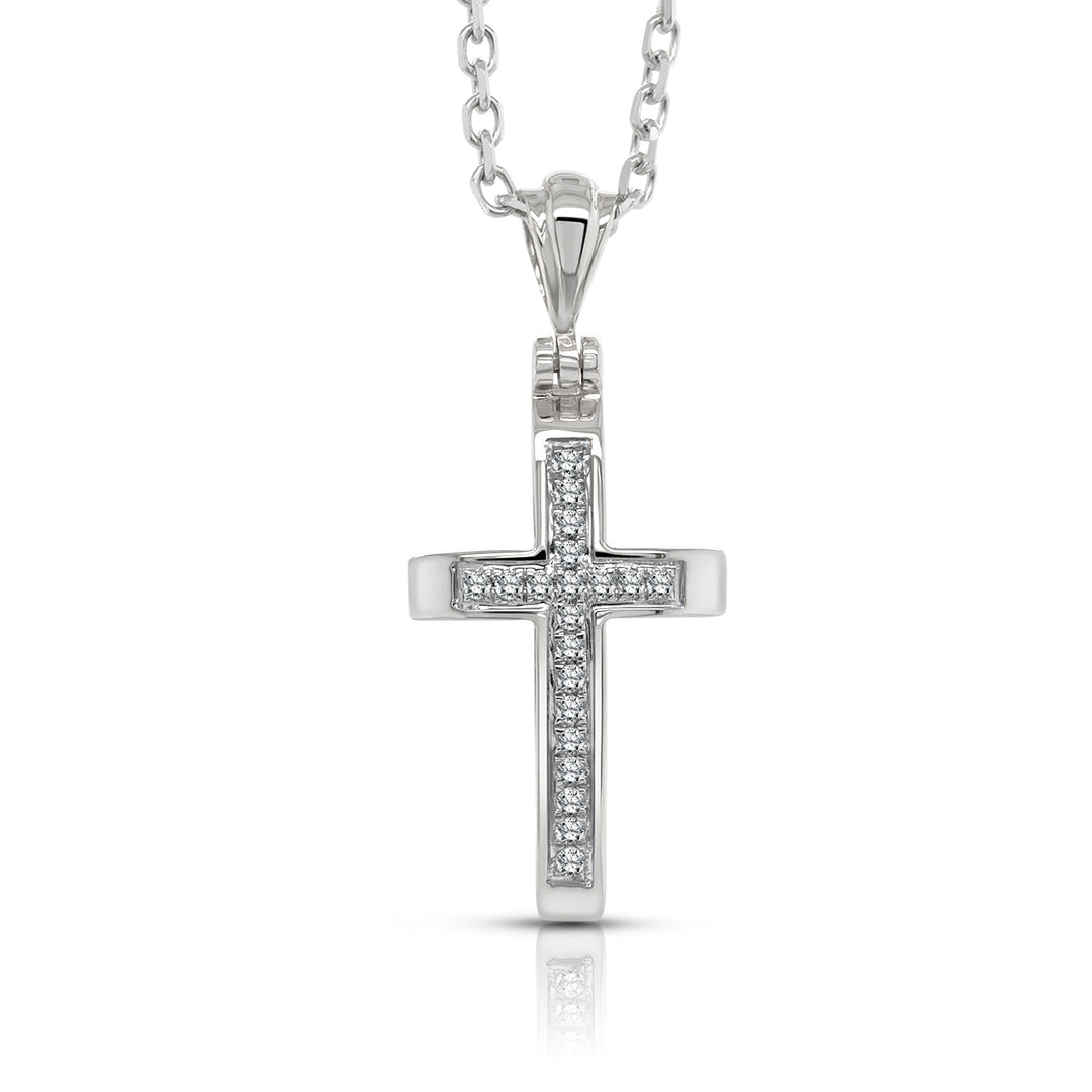 14 Karat White Gold Diamond Cross Pendant