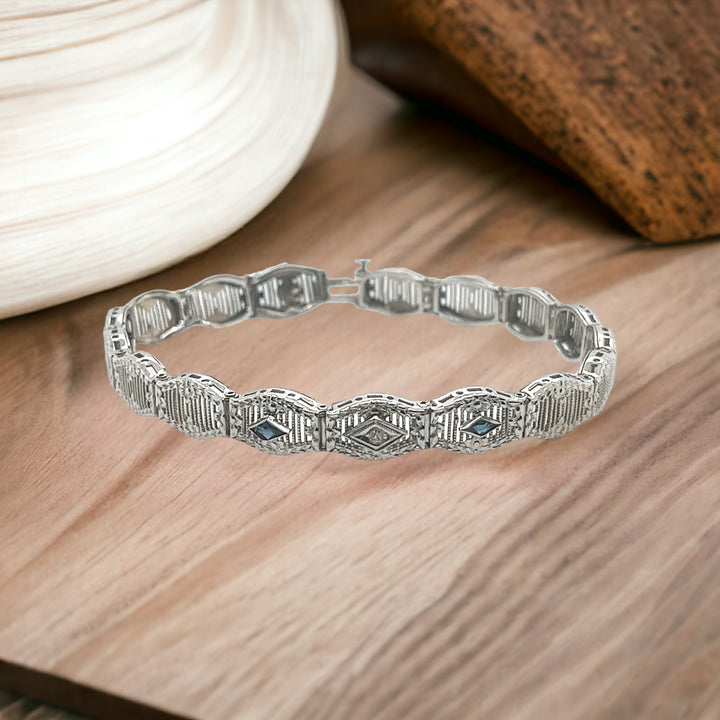 14 Karat White Gold Diamond and Sapphire Vintage Bracelet