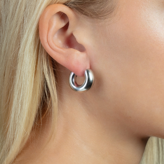 Sterling Silver Small Graduated Puff Hoop Earrings