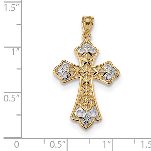 14 Karat 2 Tone Gold Small Filigree Cross Charm Pendant