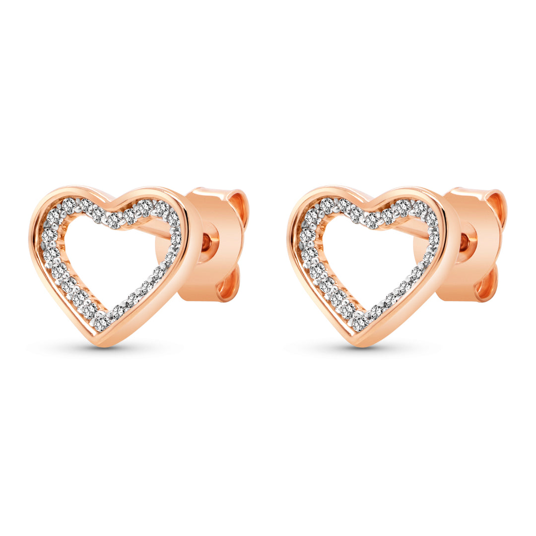 14 Karat Rosé Gold 0.13ct Diamond Open Heart Stud Earrings