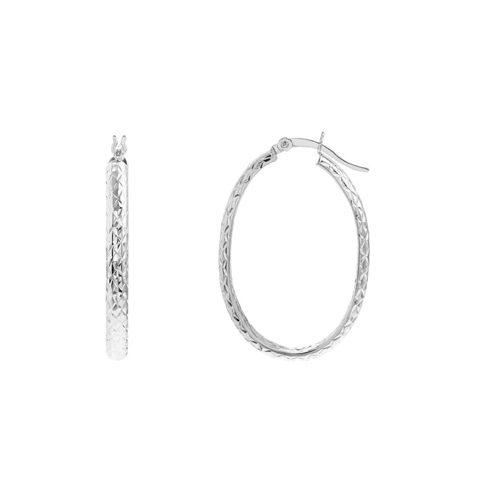 14 Karat White Gold Diamond Cut Medium Hoop Earrings