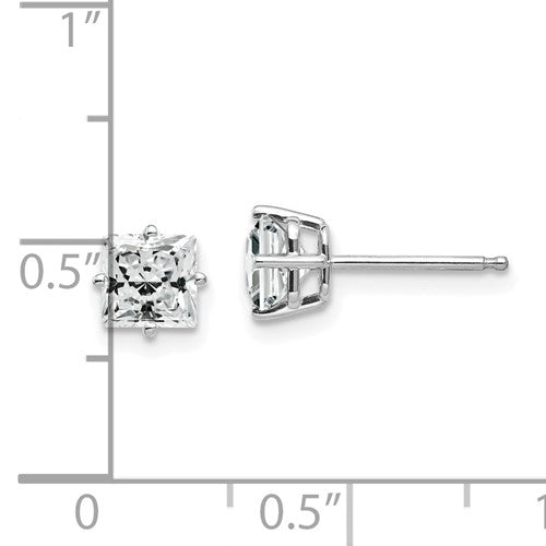 White 14 Karat Gold 5mm Square Cubic Zirconia Studs