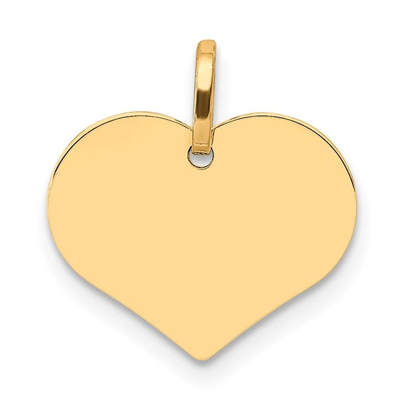 14 Karat Yellow Gold Small Polished Engravable Heart Charm Pendant