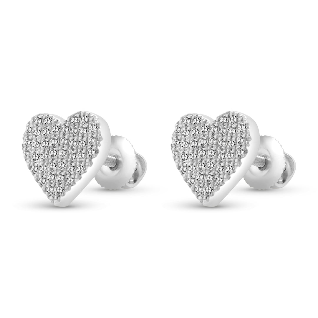 14 Karat White Gold 0.21ct Diamond Heart Stud Earrings